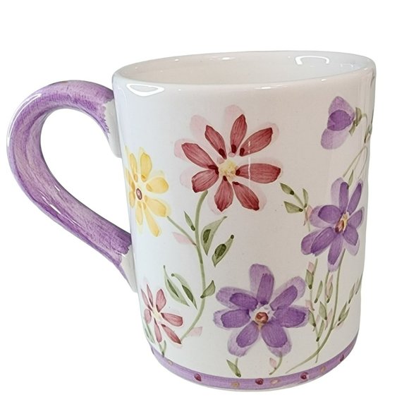 Gibson Set Of Two Shabby Chic Hand Painted Floral Design Ceramic Coffee Mug 14oz - Picture 10 of 16